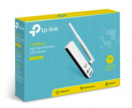 Adaptador USB TP-LINK TL-WN722N, Inalámbrico, 150 Mbit/s, Color blanco