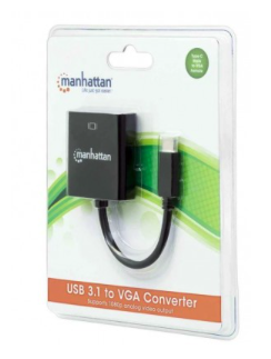 Adaptador USB C a VGA MANHATTAN 151771, Negro, USB C, VGA, Macho/hembra